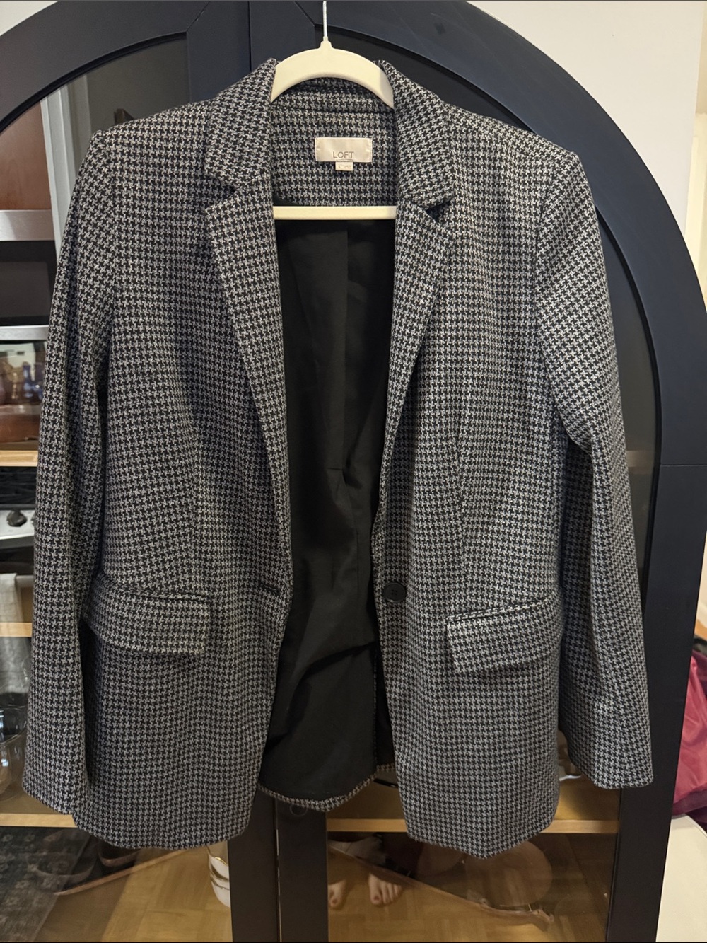 LOFT Black and White Houndstooth Blazer